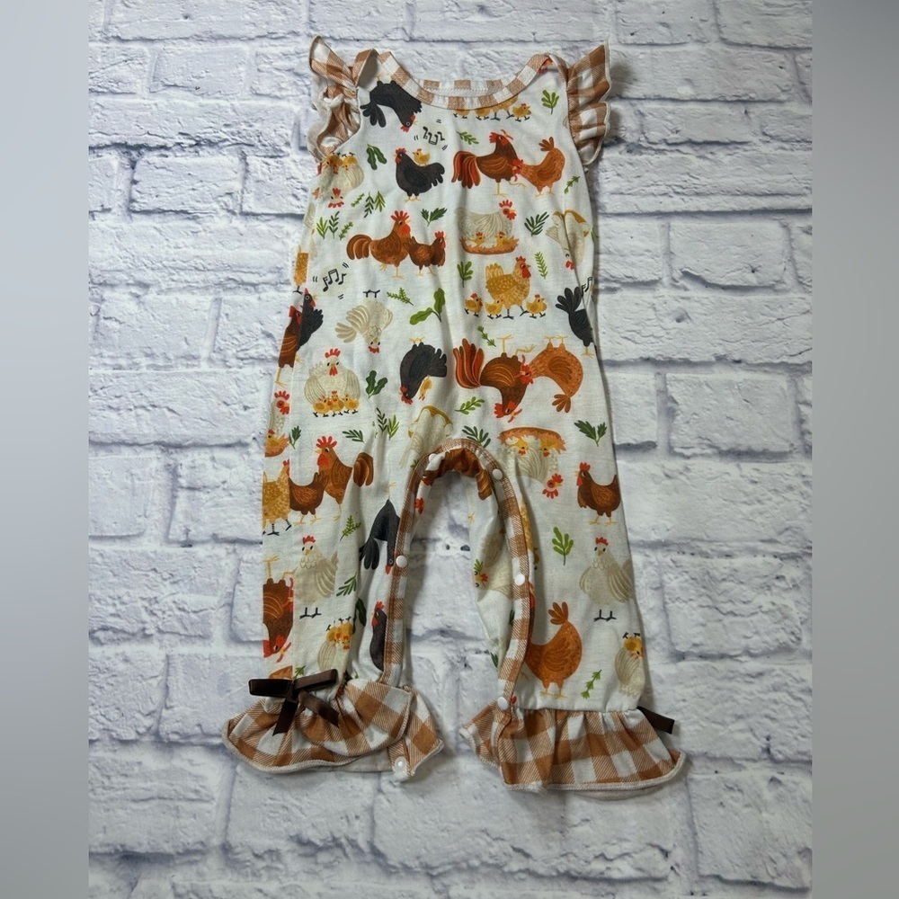 Adorable Chicken Baby Romper. Size 6-9 mo.